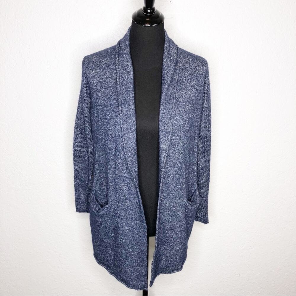 Athleta dark blue cashmere linen blend‎ open front cardigan sweater size Small